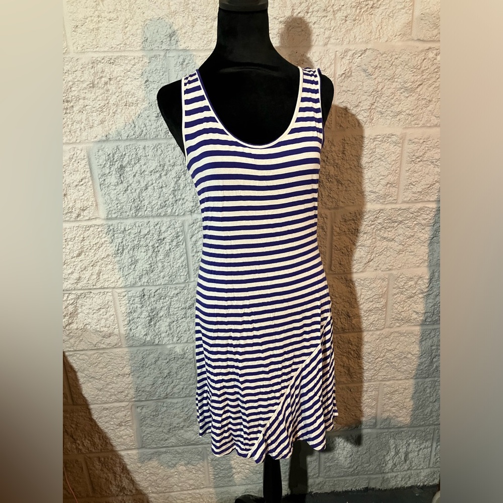 Calvin Klein Purple and White Striped asymmetrical Mini Dress